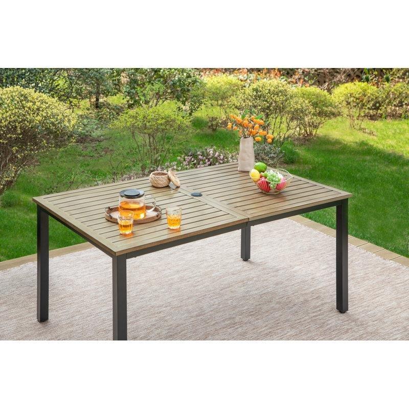 Metal Çerçeveli Ahşap Görünümlü Kahverengi Bahçe Yemek Masası 160x97x72 cm - 84565