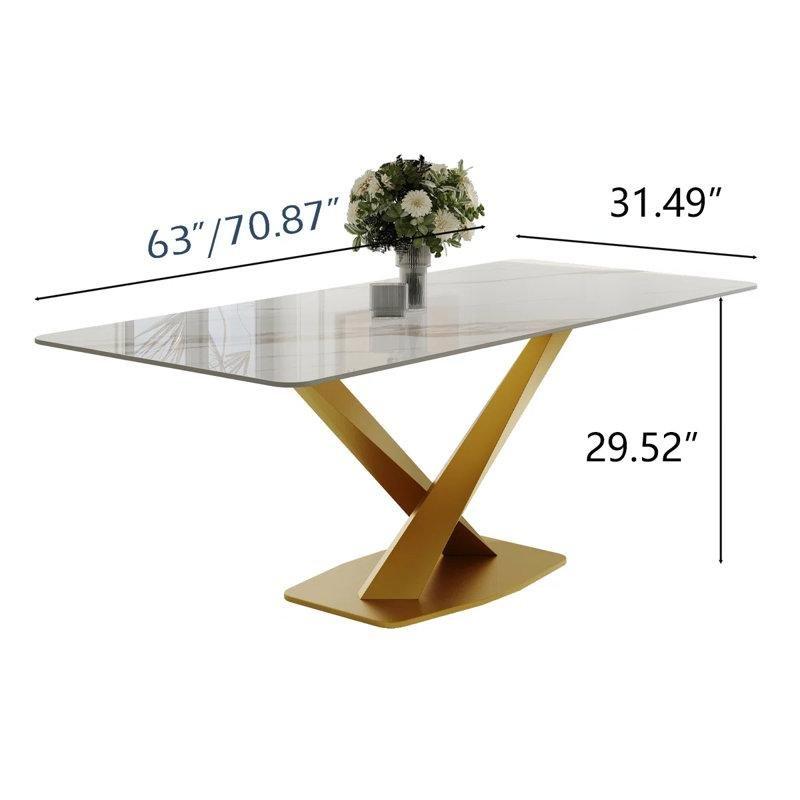 Modern Beyaz Sintered Taş Yemek Masası 160 cm Paslanmaz Çelik X Ayaklı - 84247