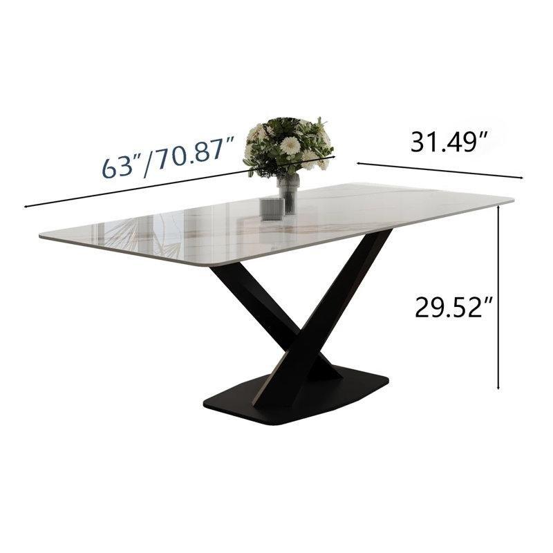 Modern Beyaz Sintered Taş Yemek Masası 160 cm Paslanmaz Çelik X Ayaklı - 84247