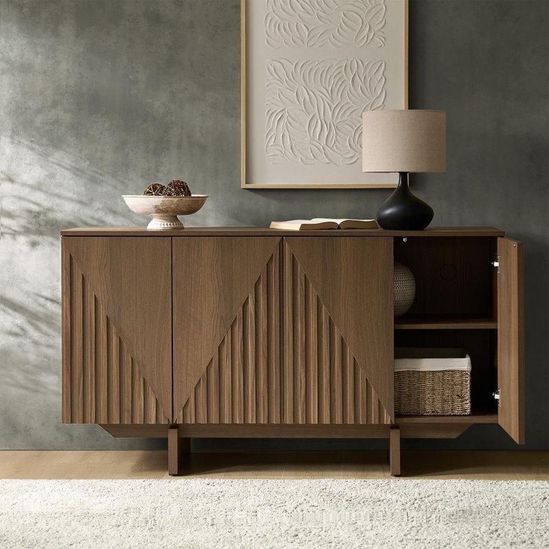 Modern Dikey Çizgili Dört Kapılı Yemek Masası Konsol Takımı 147 cm - 88438