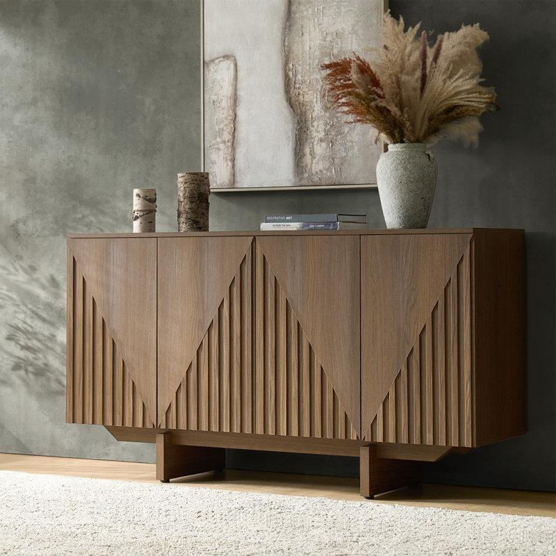 Modern Dikey Çizgili Dört Kapılı Yemek Masası Konsol Takımı 147 cm - 88438