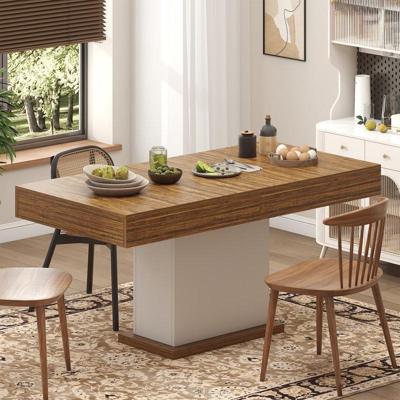 Modern Kır Evi Tarzı Beyaz Rustik Kahverengi Çekmeceli Yemek Masası 140 cm - 86398