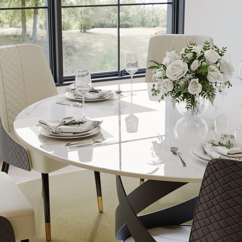 Modern Mermer Desenli Yuvarlak Yemek Masası 130 cm Çapında 4-6 Kişilik - 83737