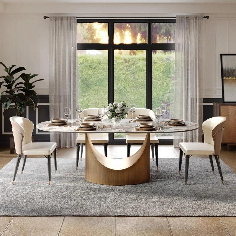 Modern Minimalist Sinter Taş Üstlü Oval Yemek Masası 180 cm - 84400