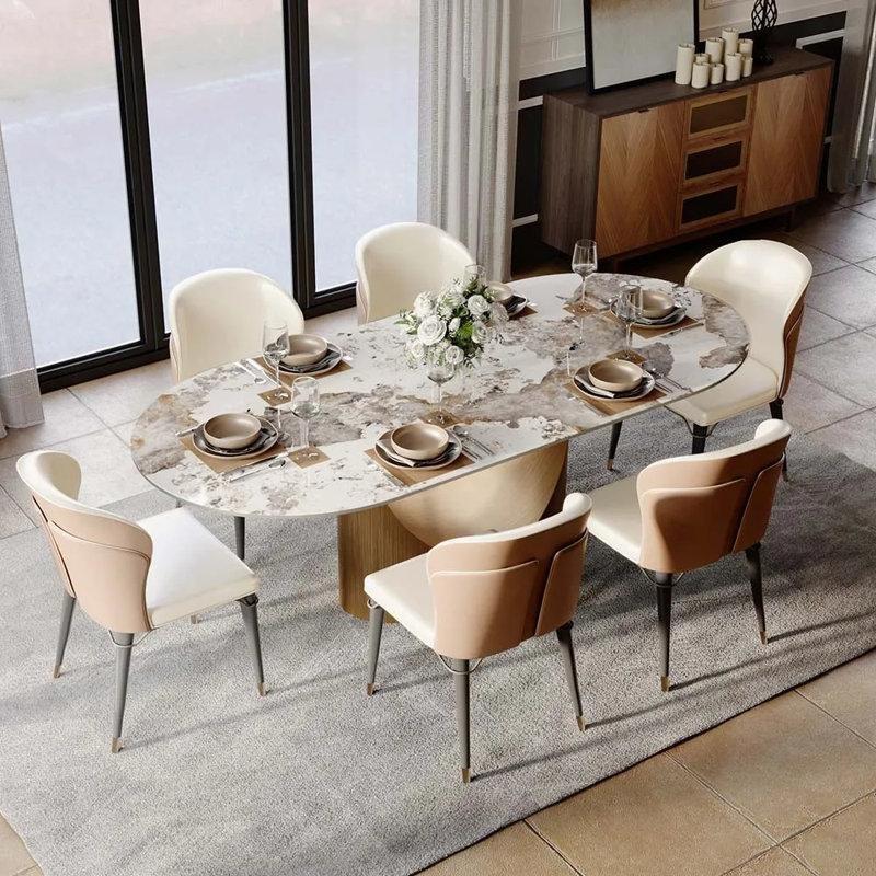 Modern Minimalist Sinter Taş Üstlü Oval Yemek Masası 180 cm - 84400