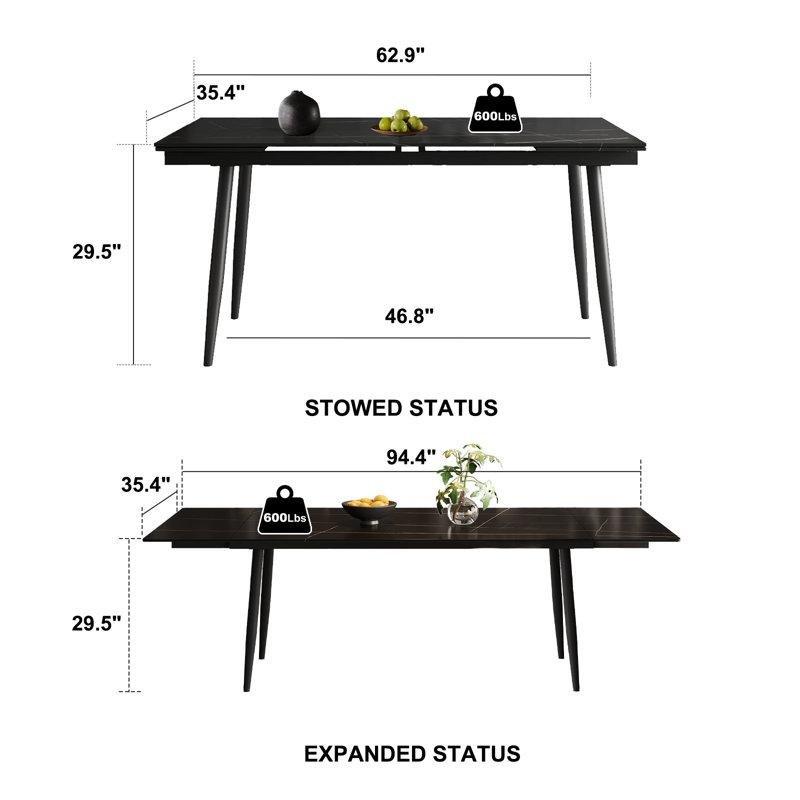 Modern Siyah Mermersi Katlanır Yemek Masası 160-240 cm - 87787