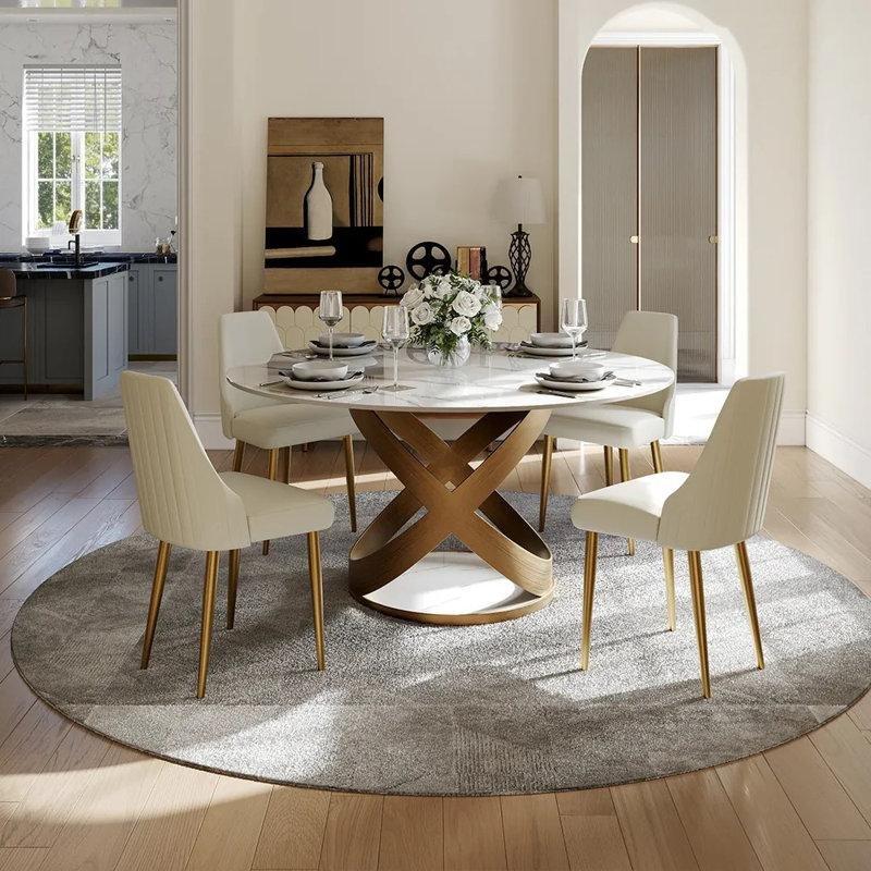 Modern Tasarımlı Endüstriyel Çelik Ayaklı Beyaz Yuvarlak Yemek Masası 130 cm - 83650