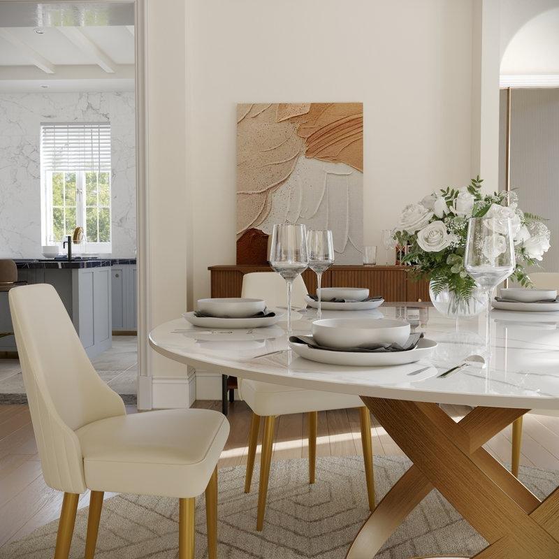 Modern Tasarımlı Endüstriyel Çelik Ayaklı Beyaz Yuvarlak Yemek Masası 130 cm - 83650