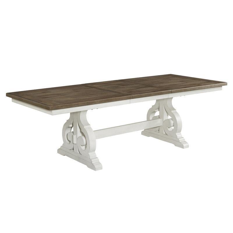 Off-White Trestle Tabanlı Açılır Yemek Masası Fransız Meşe Üstü 102 cm Genişliğinde - 83494