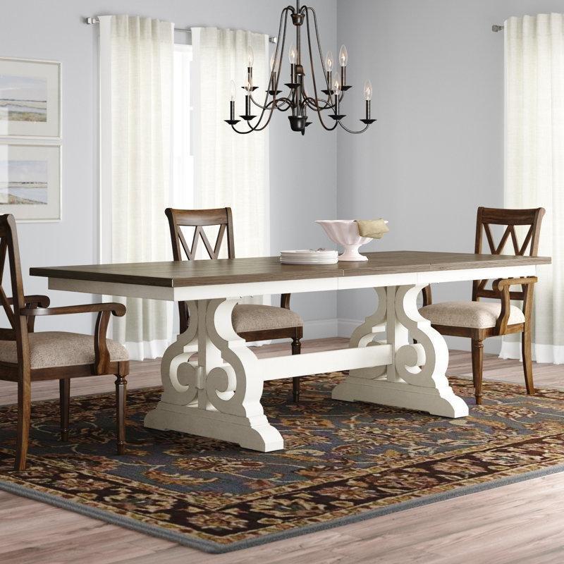 Off-White Trestle Tabanlı Açılır Yemek Masası Fransız Meşe Üstü 102 cm Genişliğinde - 83494