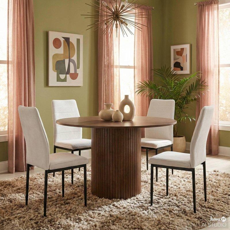 Orta Yüzyıl Tasarımlı Meşe Yuvarlak Yemek Masası 120 cm - 83893