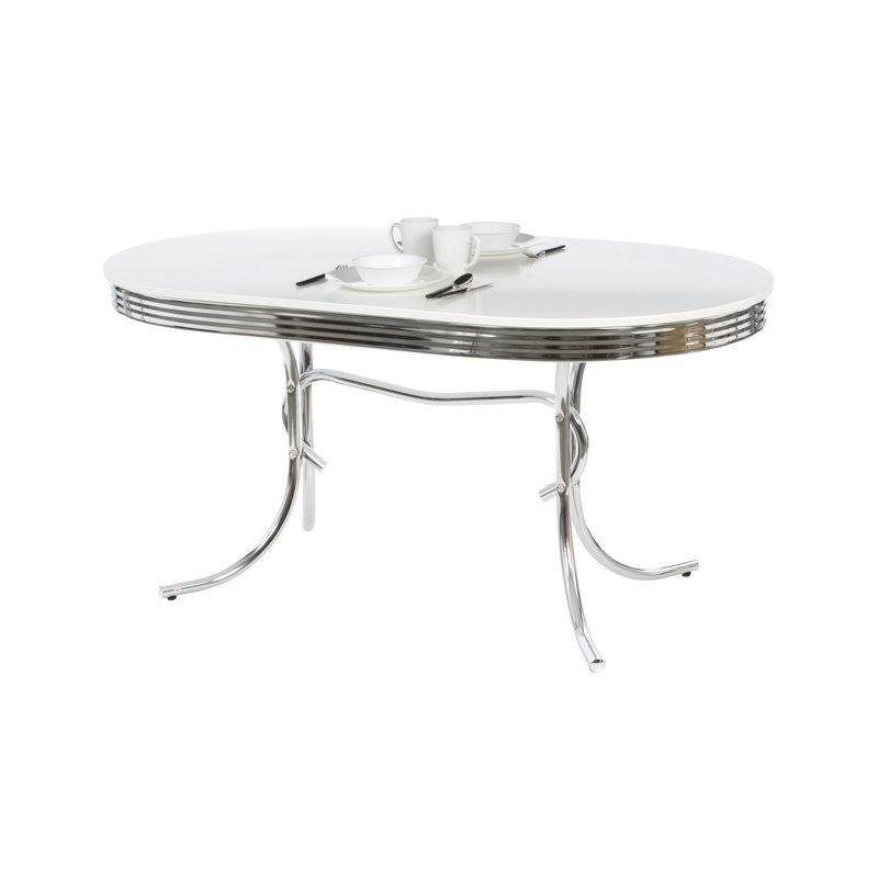 Oval Beyaz Endüstriyel Ahşap Yemek Masası Chrome Çerçeveli 152x91x75 cm - 84934