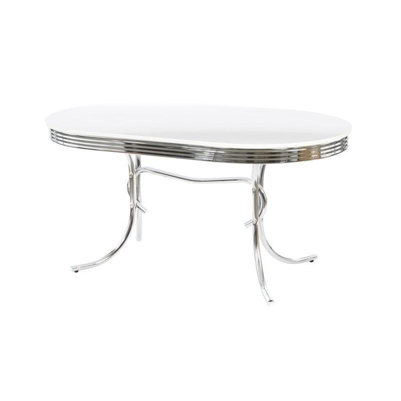 Oval Beyaz Endüstriyel Ahşap Yemek Masası Chrome Çerçeveli 152x91x75 cm - 84934