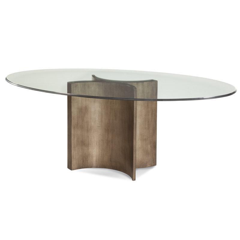 Oval Cam Yemek Masası 78x48 cm Koyu Şampanya Ahşap Ayaklı - 84691