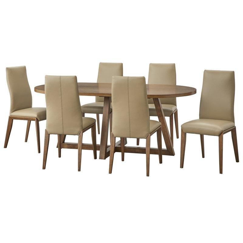 Oval Ceviz Rengi Deri Yemek Masası Takımı 200x100 cm - 88135