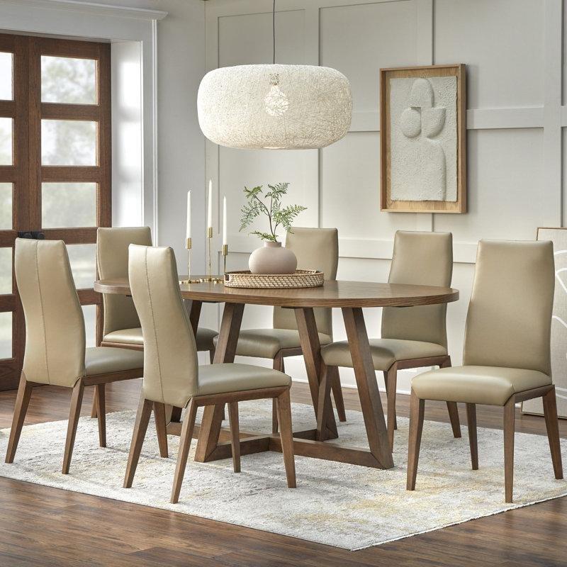 Oval Ceviz Rengi Deri Yemek Masası Takımı 200x100 cm - 88135