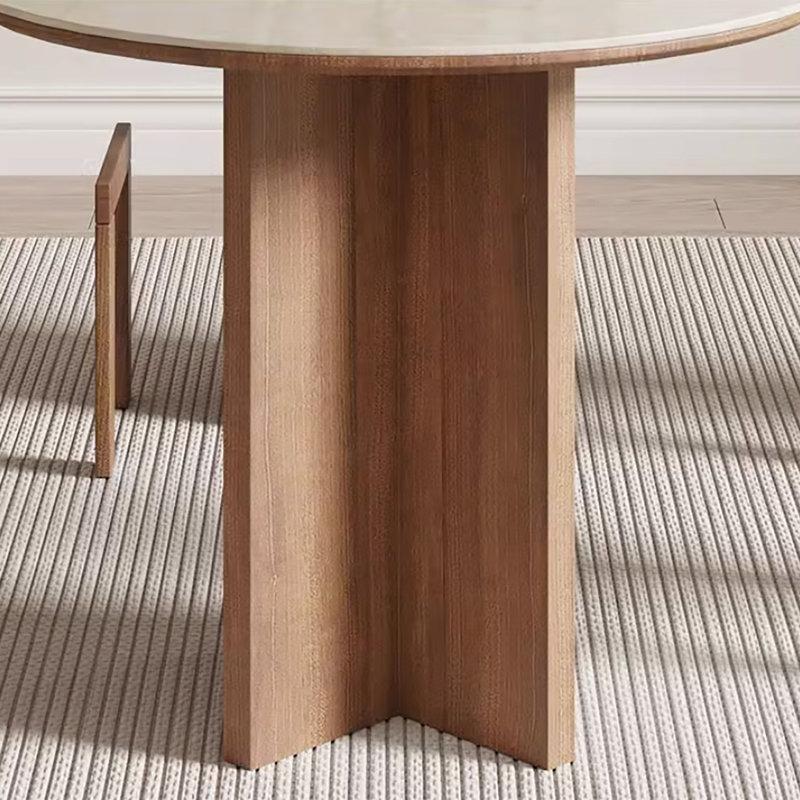 Oval Ceviz Yemek Masası 180 cm Beyaz Mermer Desenli Çift Ayaklı - 85966