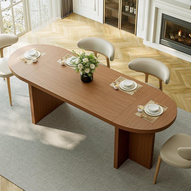 Oval Ceviz Yemek Masası 180 cm Modern Çift Ayaklı Tasarım - 85951