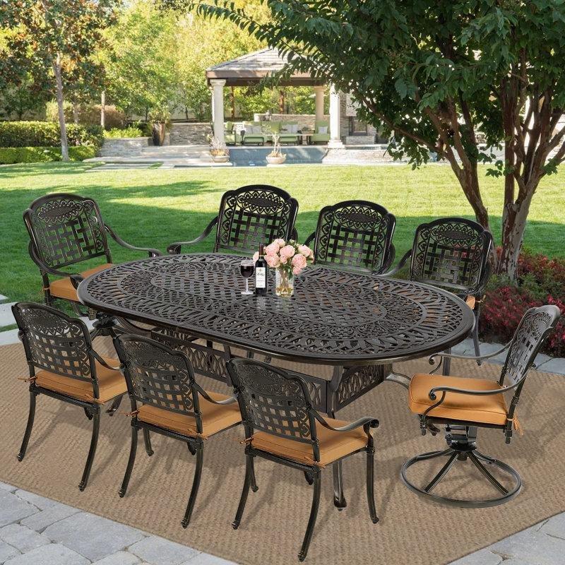 Oval Metal Bahçe Yemek Masası 112x112 cm Bronz Renk - 84481