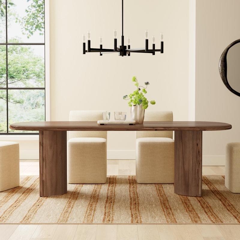 Oval Siyah Üst Açık Kahverengi Pedestal Yemek Masası 118 cm - 84160