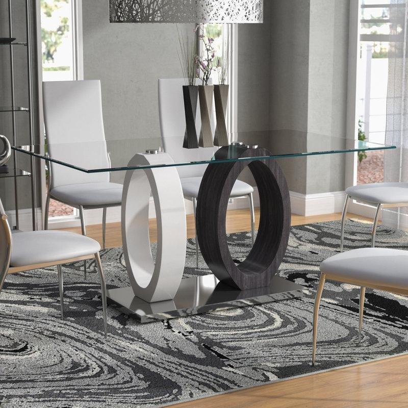 Oval Tabanlı Cam Yemek Masası 160x90 cm Beyaz-Gri - 84790