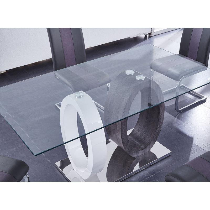 Oval Tabanlı Cam Yemek Masası 160x90 cm Beyaz-Gri - 84790