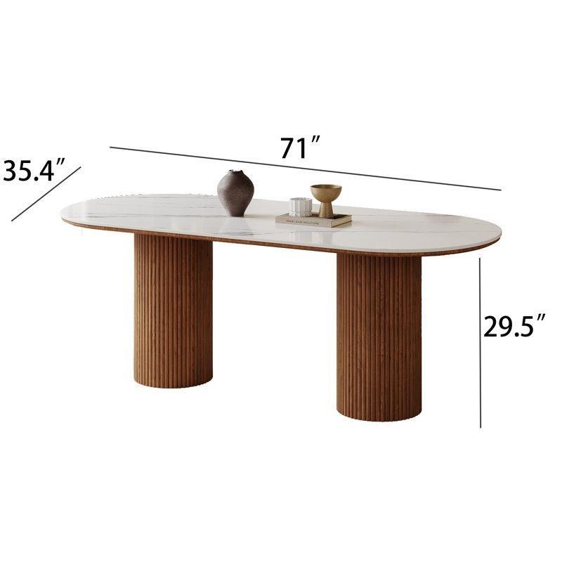 Oval Taş Üstü Endüstriyel Ahşap Tabanlı Modern Yemek Masası 180 cm - 84367