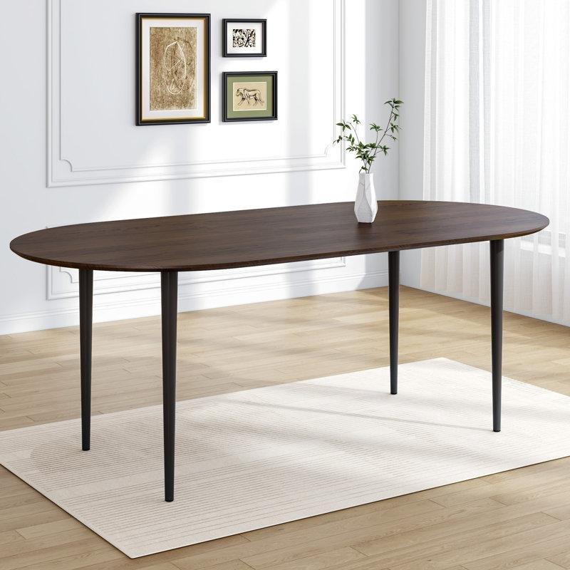 Oval Tasarımlı Ceviz Yemek Masası Metal Ayaklı 170x85x76 cm - 85843