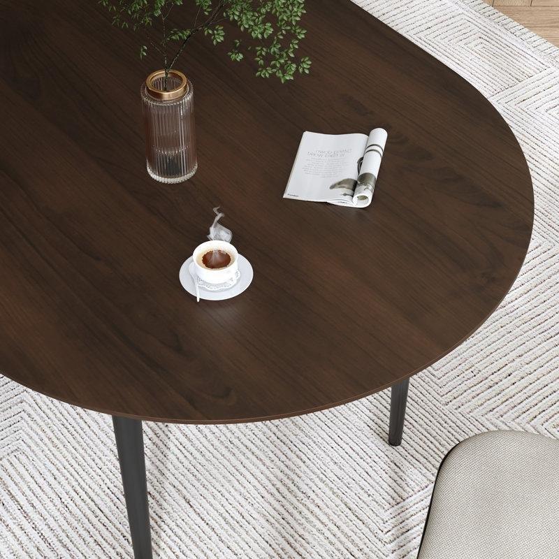 Oval Tasarımlı Ceviz Yemek Masası Metal Ayaklı 170x85x76 cm - 85843