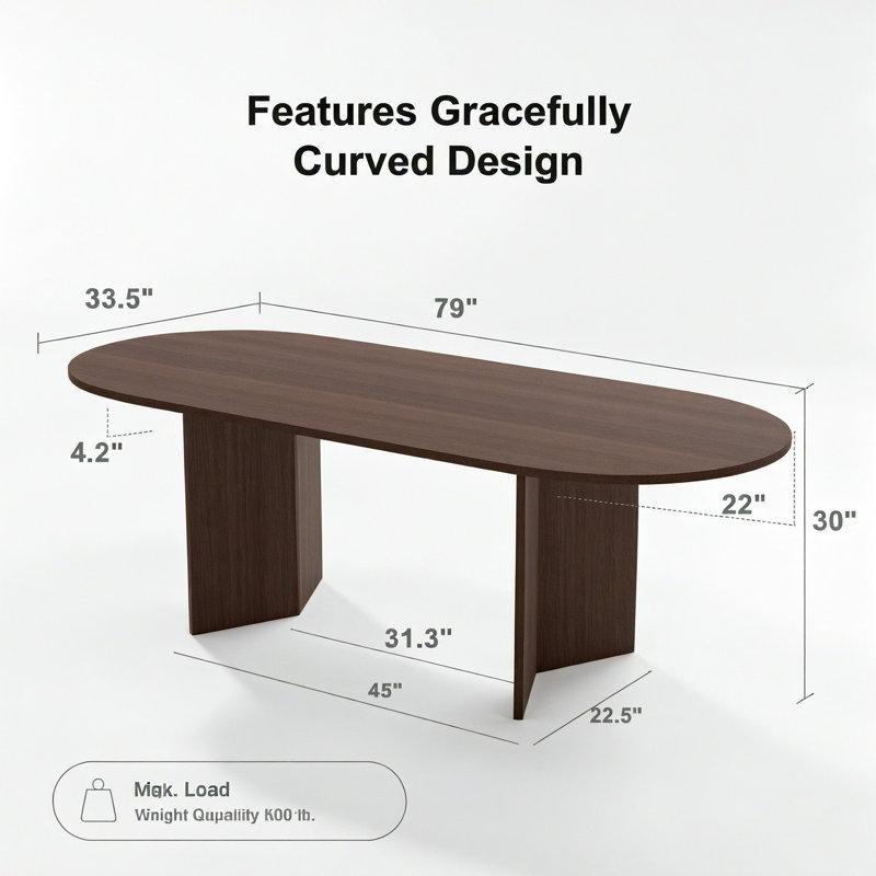 Oval Tasarımlı Çift Ayaklı Masif Ahşap Yemek Masası 200x85 cm - 84148