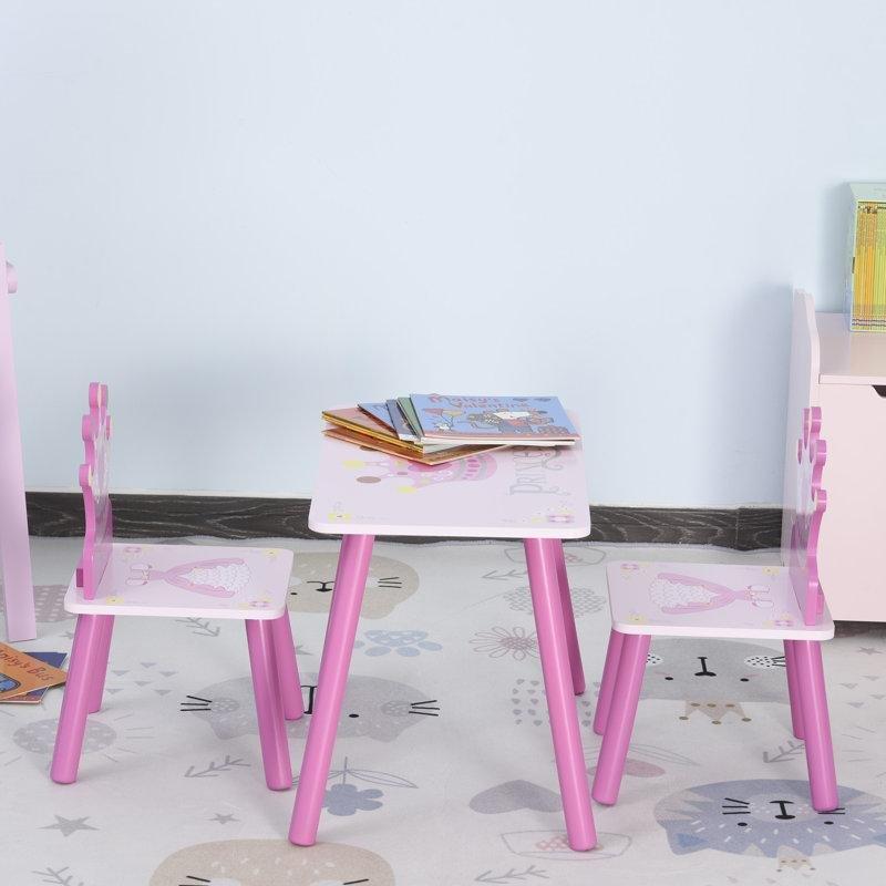 Pembe Taçlı Çocuk Yemek Masası ve Sandalye Seti 55x34x42 cm - 86527