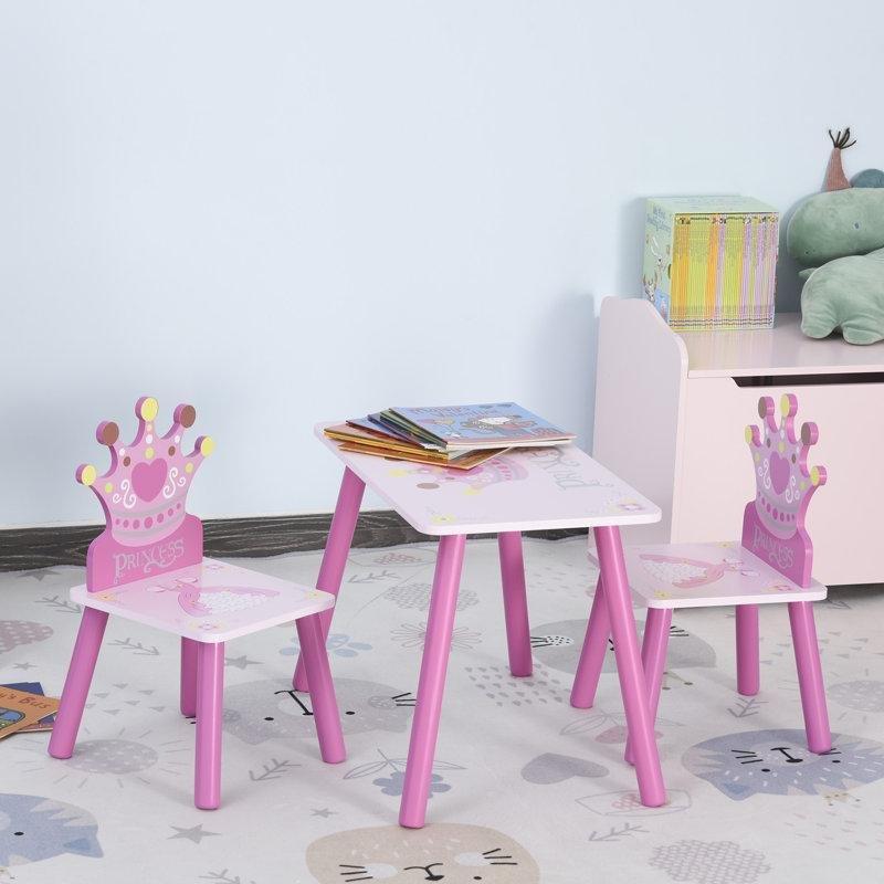 Pembe Taçlı Çocuk Yemek Masası ve Sandalye Seti 55x34x42 cm - 86527