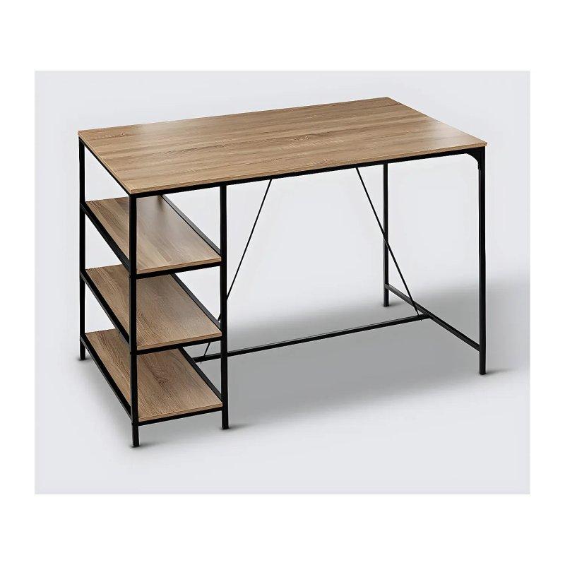 Raflı Bar Tipi Mutfak Masası 140x80 cm Bej Ahşap Siyah Metal - 88618