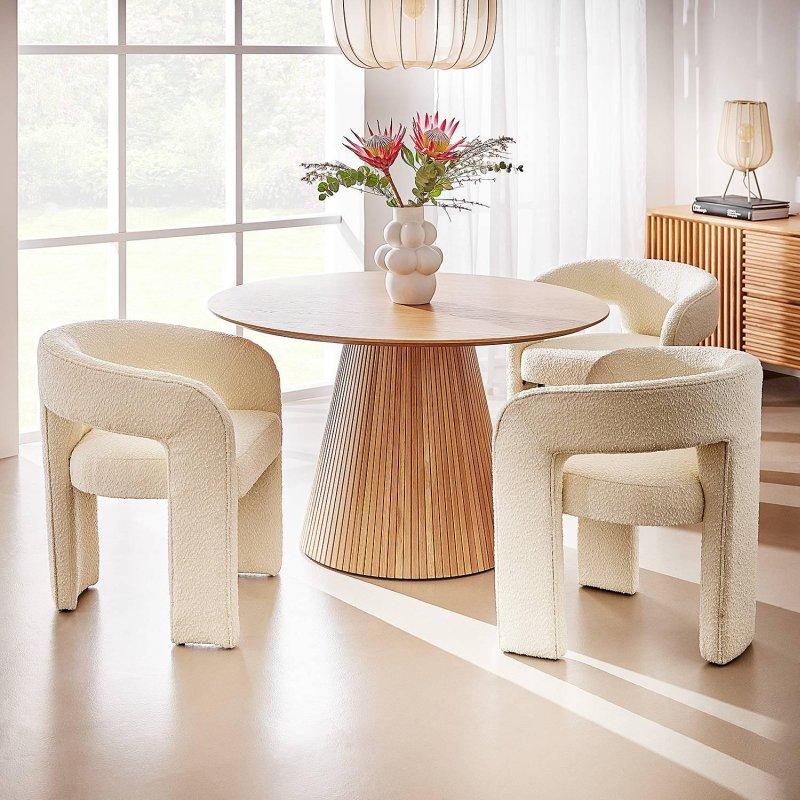 Rattan Detaylı Açık Renk Yuvarlak Yemek Masası 120 cm - 83884