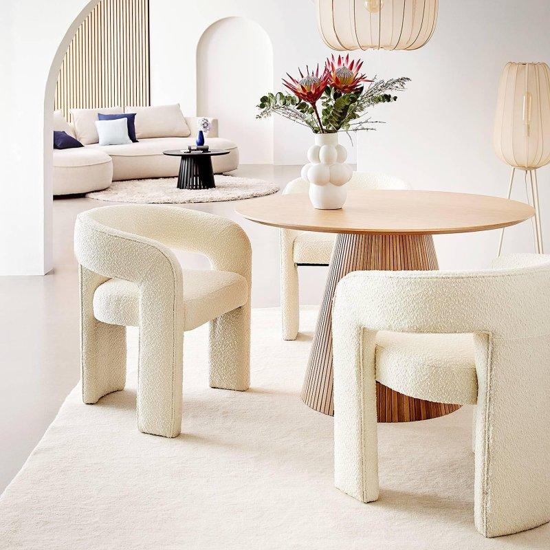 Rattan Detaylı Açık Renk Yuvarlak Yemek Masası 120 cm - 83884