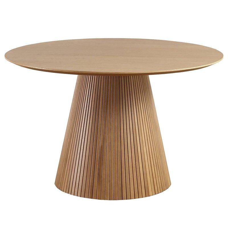 Rattan Detaylı Açık Renk Yuvarlak Yemek Masası 120 cm - 83884