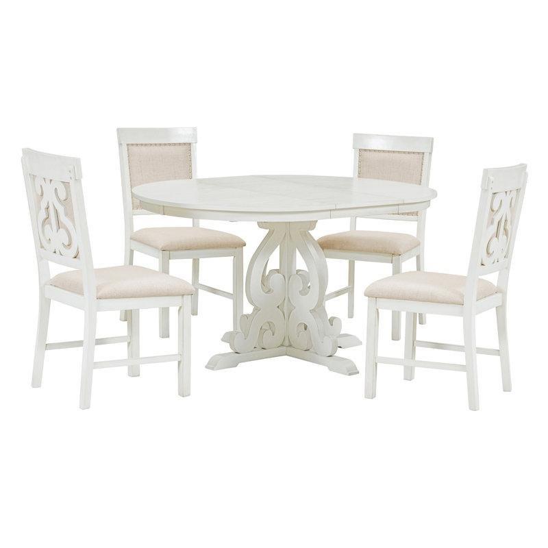 Retro Tarzı Açılır Mutfak Masası ve Sandalye Seti Krem Renk 107 cm Uzunluk - 85144.0