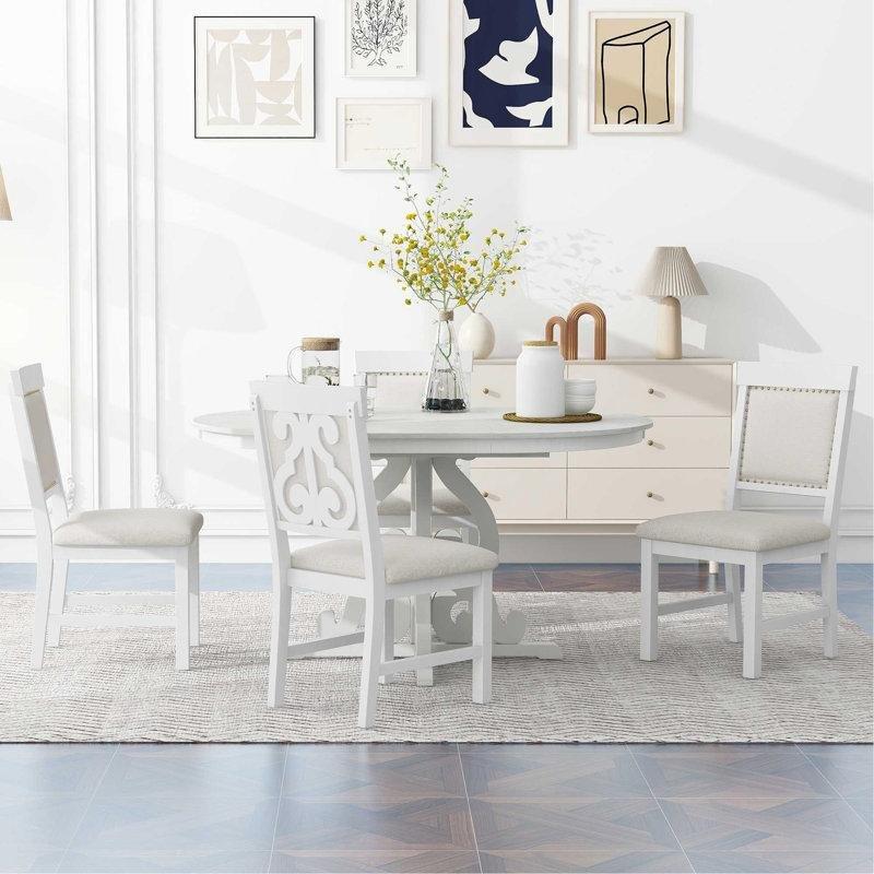 Retro Tarzı Açılır Mutfak Masası ve Sandalye Seti Krem Renk 107 cm Uzunluk - 85144.0