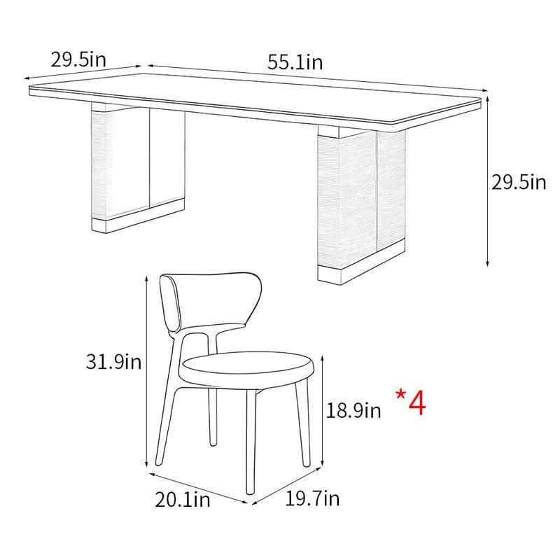 Retro Tasarımlı Bej Sinterlenmiş Taş Bohem Mutfak Masası 140x75x75 cm ve 4 Sandalye Seti - 85297.0
