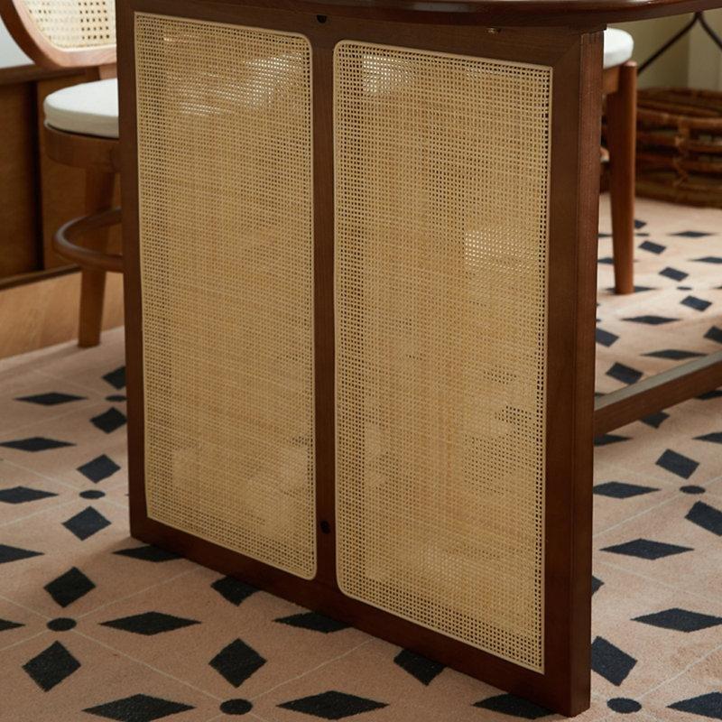 Retro Tasarımlı Koyu Kahverengi Masif Çam Ahşap ve Hasır Örgülü Bohem Mutfak Masası 160x90x74 cm - 85294.0