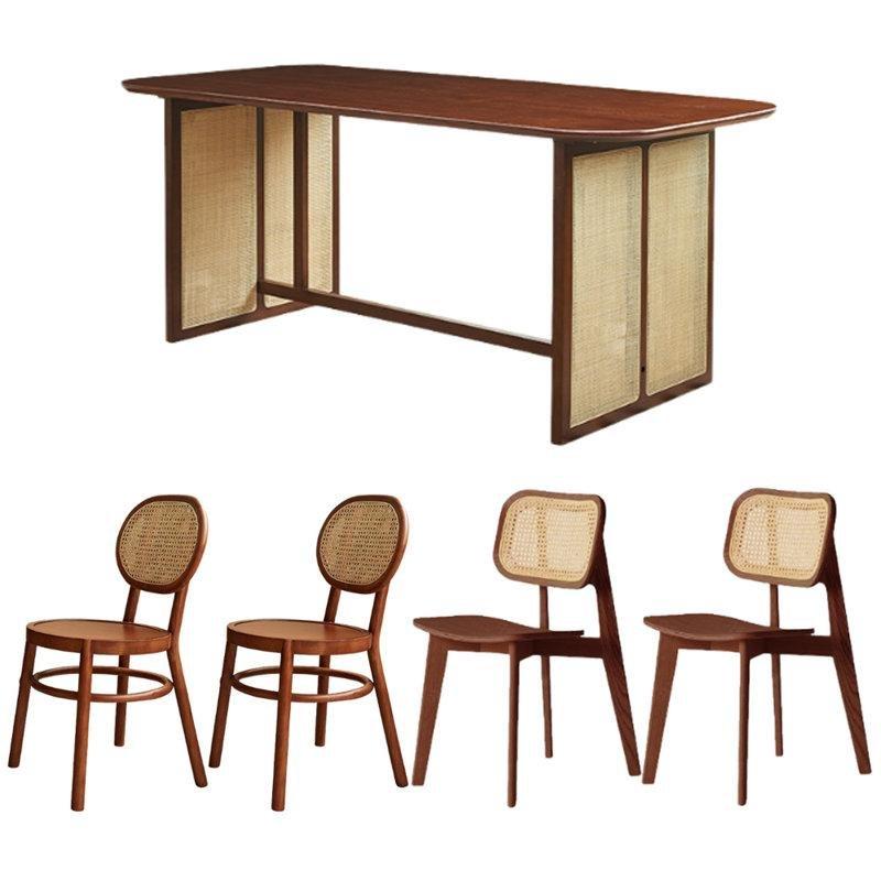 Retro Tasarımlı Koyu Kahverengi Masif Çam Ahşap ve Hasır Örgülü Bohem Mutfak Masası 160x90x74 cm - 85294.0 Retro Tasarımlı Koyu Kahverengi Masif Çam Ahşap ve Hasır Örgülü Bohem Mutfak Masası 160x90x74 cm - 85294.0