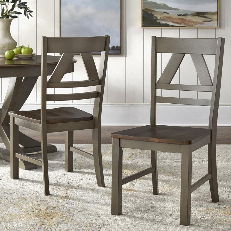 Rubberwood Masif Ahşap 4 Kişilik Yuvarlak Yemek Masası Seti Gri Taban ve Kahverengi Sandalyeler - 88081
