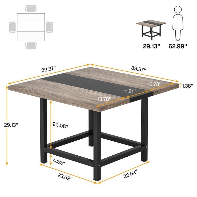 Rustic Siyah Endüstriyel Ahşap 99x99 cm Kare Yemek Masası - 87517
