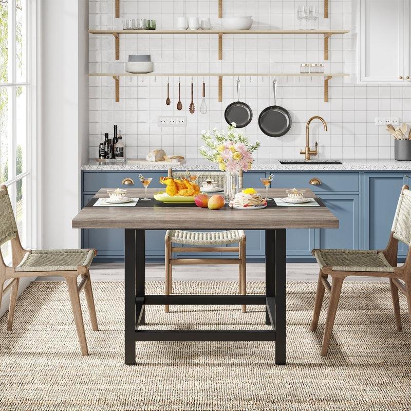 Rustic Siyah Endüstriyel Ahşap 99x99 cm Kare Yemek Masası - 87517