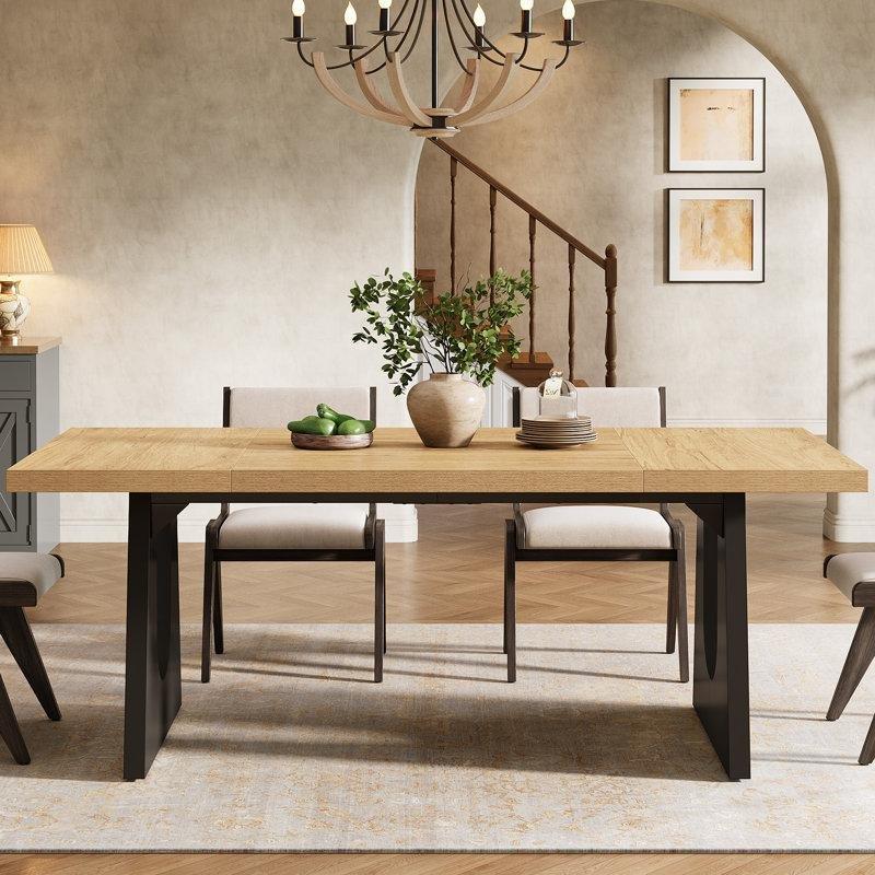 Rustik Tasarımlı Siyah Ayaklı 8 Kişilik Yemek Masası 180x90 cm - 84241
