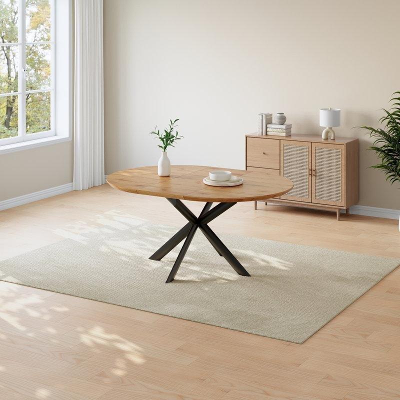 Sarı Endüstriyel Ahşap Genişletilebilir Oval Yemek Masası 150 cm - 84388