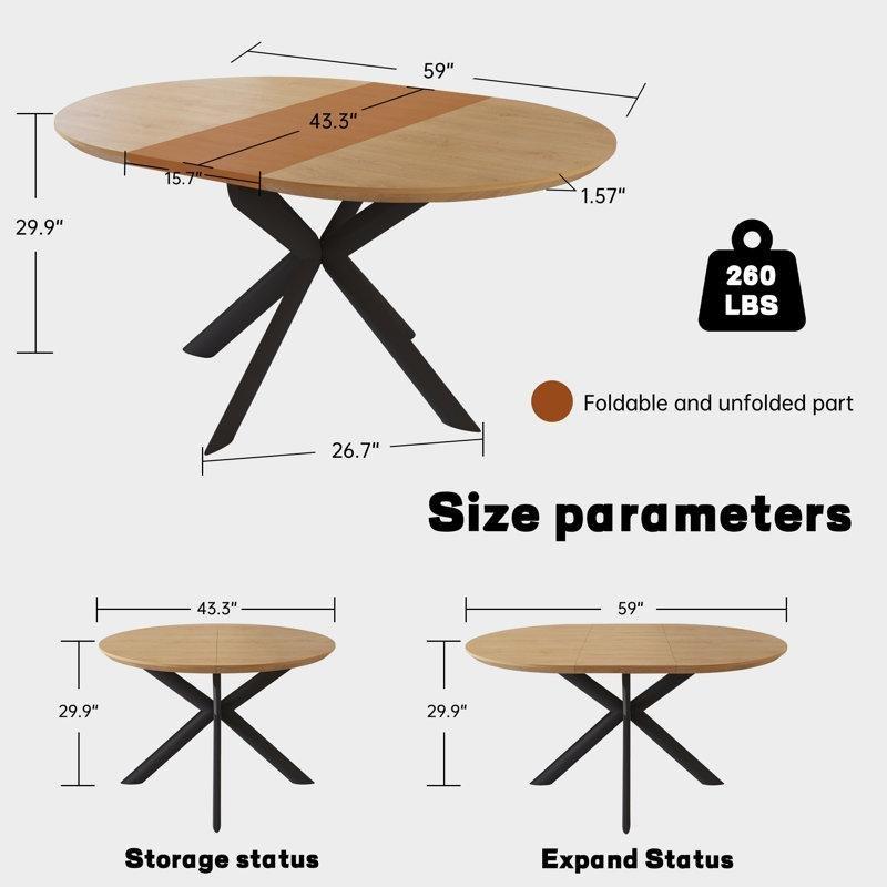 Sarı Endüstriyel Ahşap Genişletilebilir Oval Yemek Masası 150 cm - 84388