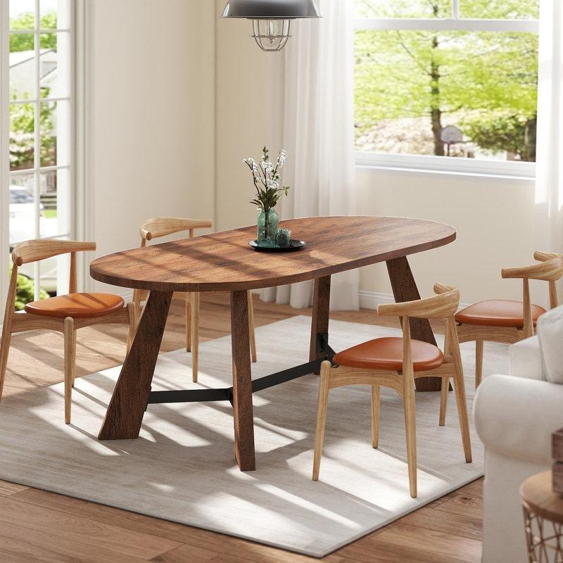 Sarı Endüstriyel Ahşap Oval Yemek Masası 180 cm - 84445