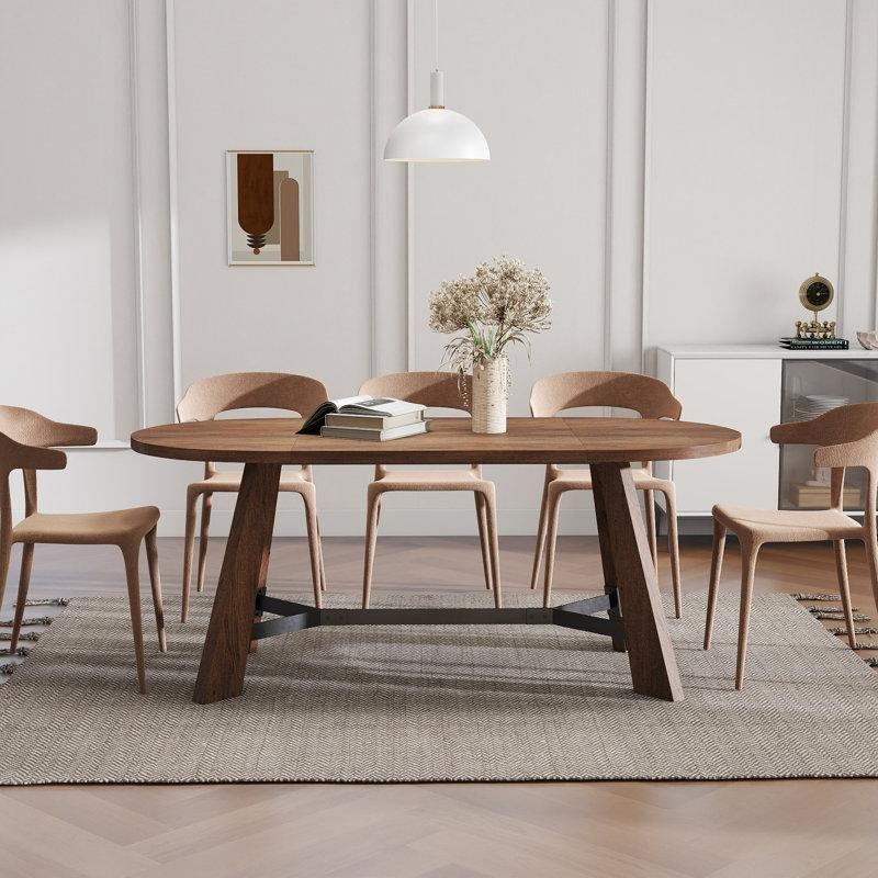 Sarı Endüstriyel Ahşap Oval Yemek Masası 180 cm - 84445