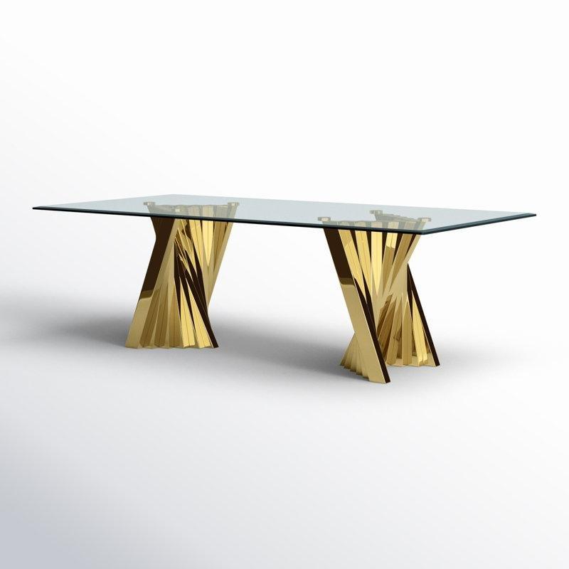 Şeffaf Cam Dikdörtgen Yemek Masası Gold Spiral Tabanlı 94x46 cm - 84700